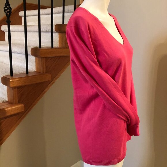 Lacoste Casual V Neck 100% Cotton Long Sleeve Sweater Hot Pink Size 40 - Picture 3 of 6